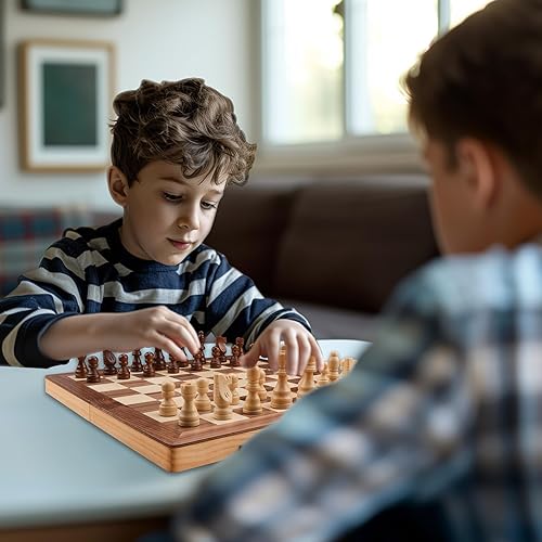 Miniatura 2 de Gothink Juego de ajedrez para adultos, tablero de madera hecho a mano de 15 pulgadas con 2 piezas de peón adicionales e instrucciones de caja de