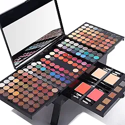 Kit de maquiagem profissional para mulheres com espelho tudo em um conjunto de presente de maquiagem para adolescentes 180 cores paleta de sombras 2 blush 2 pó 1 delineador 4 conjuntos