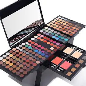 Kit de maquiagem profissional para mulheres com espelho tudo em um conjunto de presente de maquiagem para adolescentes 180 cores paleta de sombras 2 blush 2 pó 1 delineador 4 conjuntos