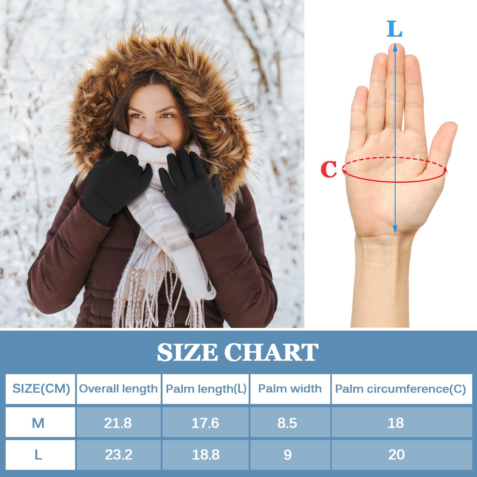 BQA Guantes de Invierno para Correr para Hombres Mujeres, Guantes Ligeros con Pantalla táctil para Ciclismo Ciclismo conducción Deportiva Actividades al Aire Libre