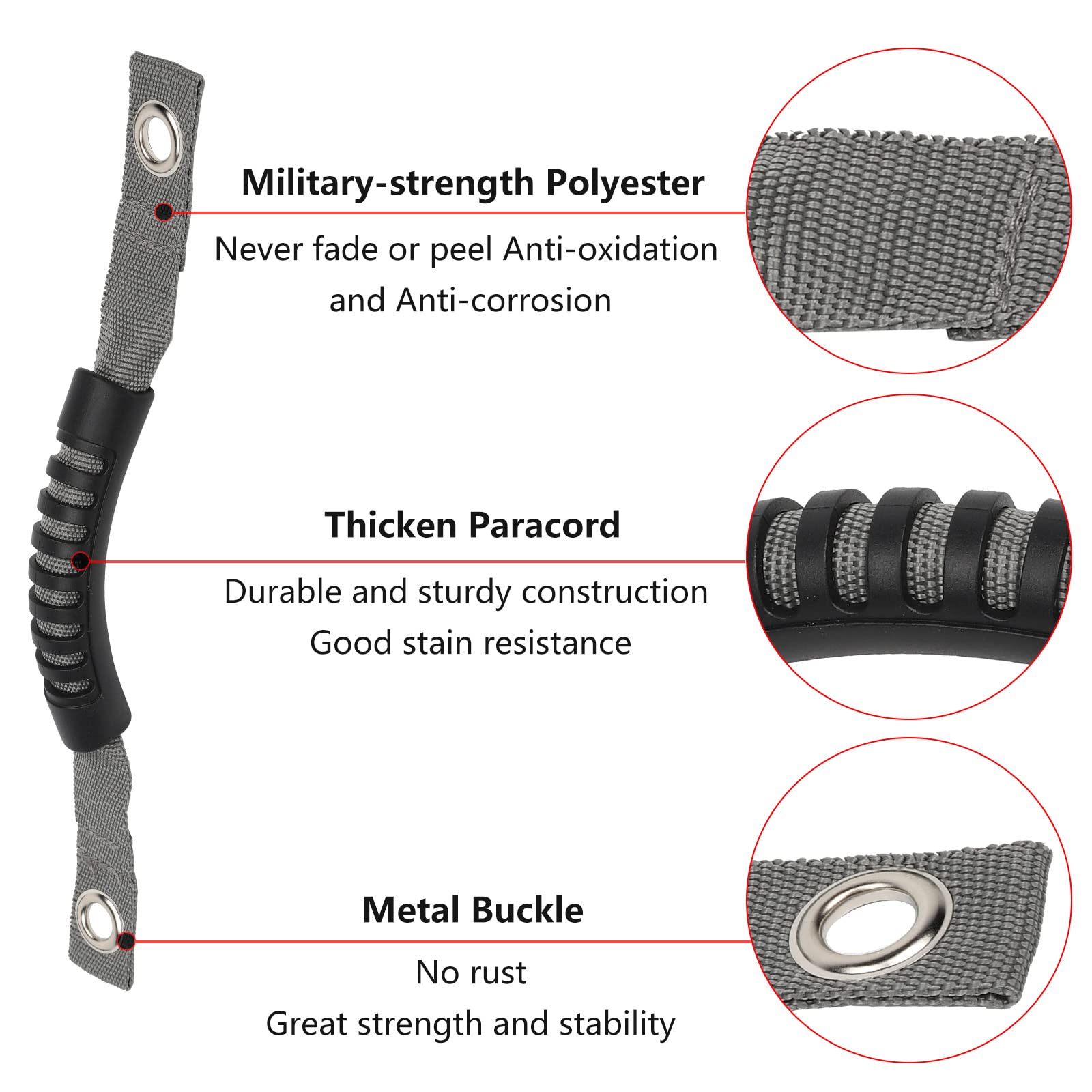 CheroCar Roll Bar Grab Handles Paracord Grip Handle for 2018-2022 Jeep Wrangler JL,Grey