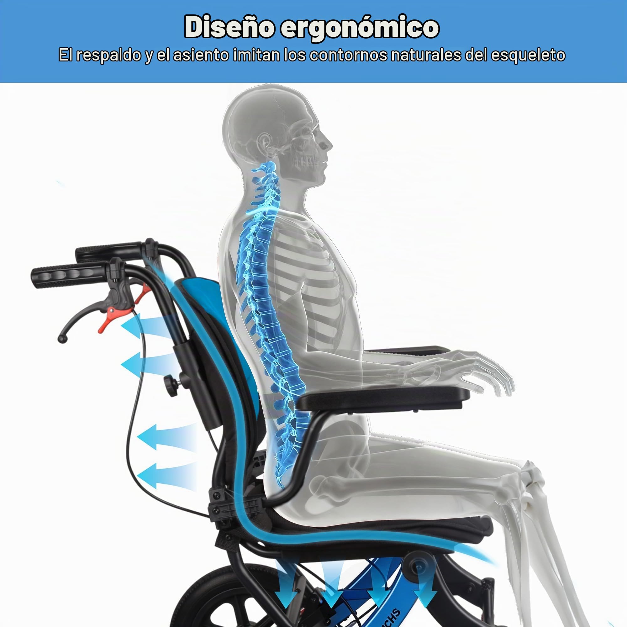 Silla De Transporte Plegable Ligera WHLICKS Para Adultos Y Ancianos, Silla De Viaje Portátil Con Cojín Extraíble Y Ruedas De 12 Pulgadas, Silla De Ruedas Ergonómica Con Altura Ajustable