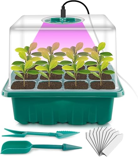 Miniatura 8 de Bandeja de inicio de semillas con luz de crecimiento, kit de inicio de semillas, bandejas de inicio de germinación de plantas con cúpula de humedad