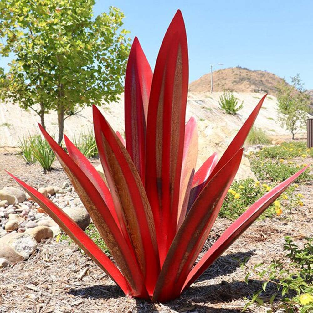 LanFSY Tequila Rustic Sculpture Metal Agave Plant Hand Painted Garden Yard Art Decoration Statue Home Decor for Outdoor Patio (27cm, red)