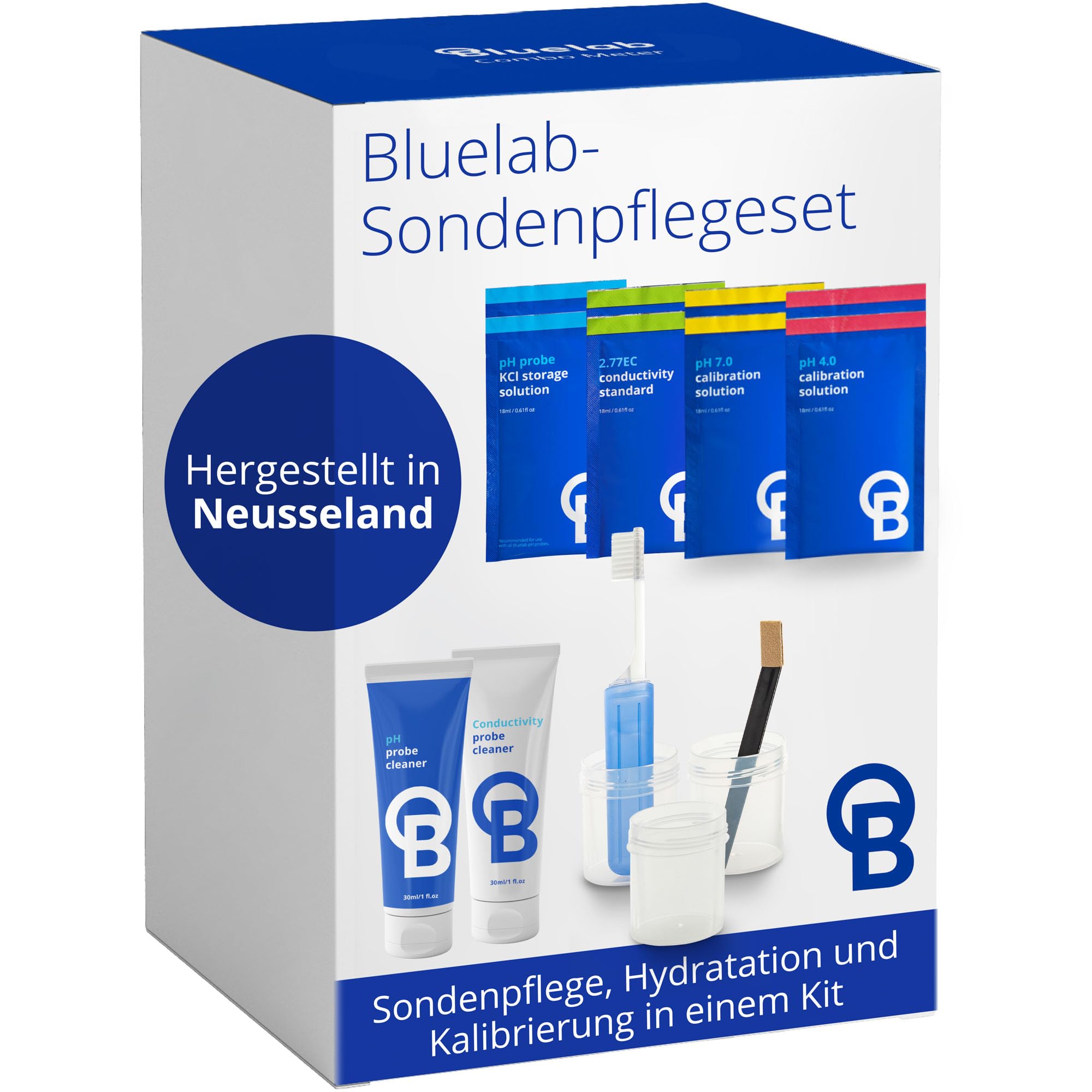 Bluelab CAREKITPHCON Probe Care Kit - pH und Leitfähigkeit (EC, TDS); Meter Reiniger Set mit Aufbewahrung & Kalibrierlösung zu Pflegen Ihre Bluelab Sonden & Stifte für Genau Garten Wasser Mess Geräte