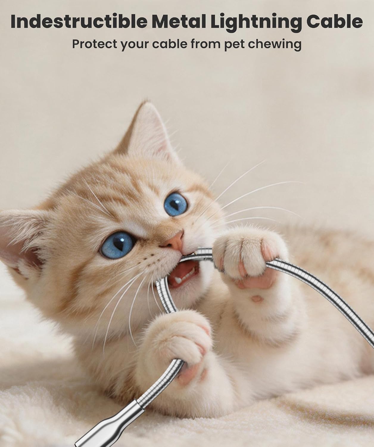 6FT Chew Proof Metal Braided USB-C to Lightning Cable for iPhone, Silver