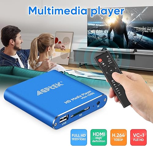 Miniatura 3 de Reproductor multimedia HDMI con un adaptador de corriente más, mini reproductor MP4 Full HD Ultra HDMI azul de 1080p para MKV/RM/ MP4/AVI, etc.,