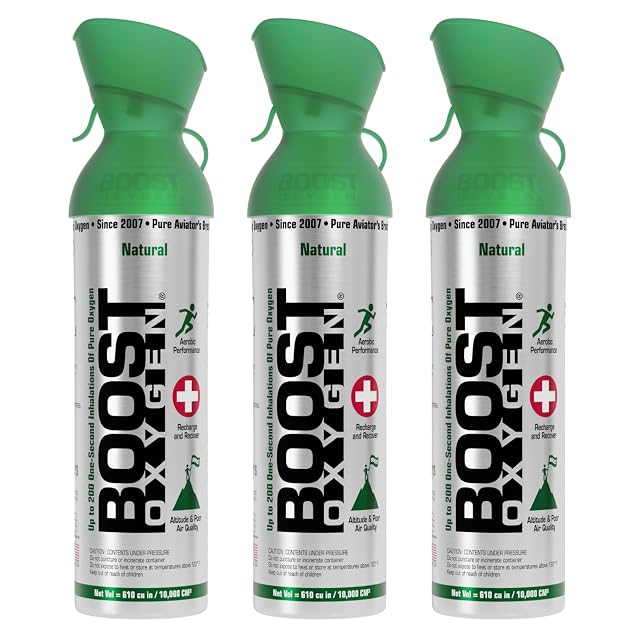 Boost Oxygen Large Natural 10 Liter Canister Respiratory Support for Aerobic Recovery Altitude Performance and Health 3 Pack