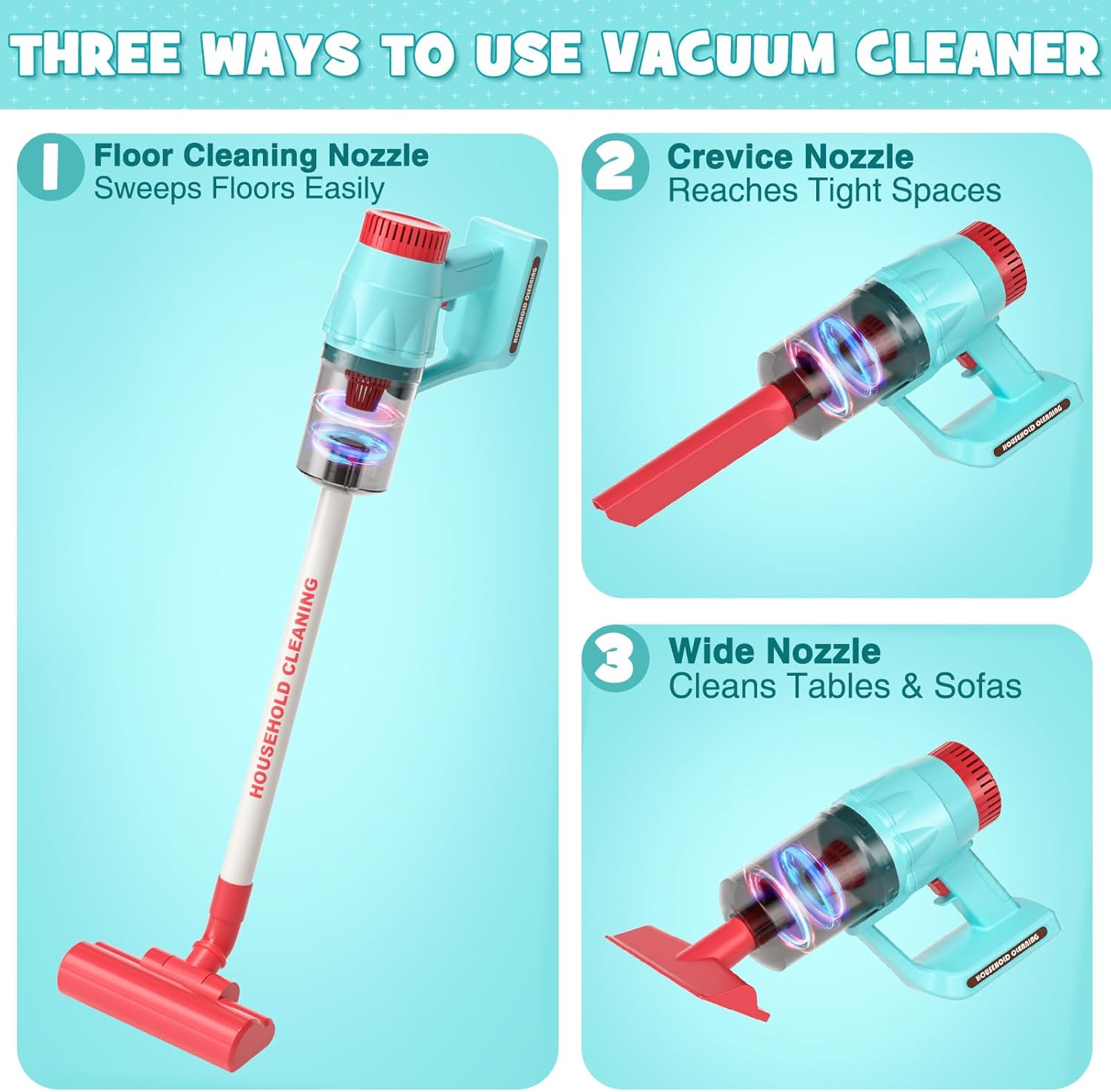Kids Cleaning Toy Set for Toddlers with 3-in-1 Vacuum That Really Works, Mop & Broom Set & Pretend Play Household Cleaning Tools, Christmas Birthday Gift for Kids Toddlers Boys Girls Ages 3-5-8+