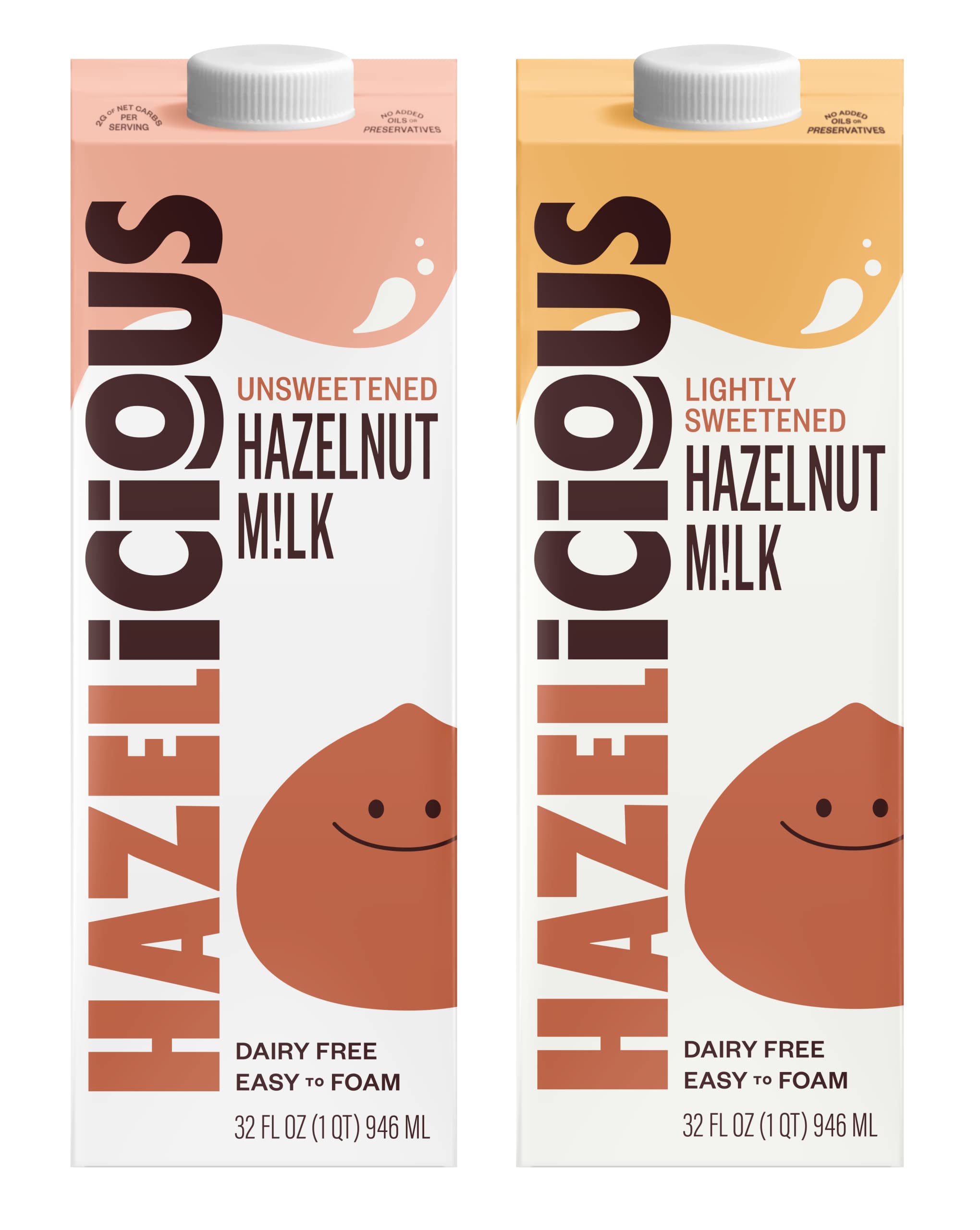 Variety Pack, Hazelicious Hazelnut Milk, Vegan, Non-GMO, Non-Dairy and Plant-Based, Froths Perfectly and Barista-Friendly, 32 oz Cartons (Pack of 2)