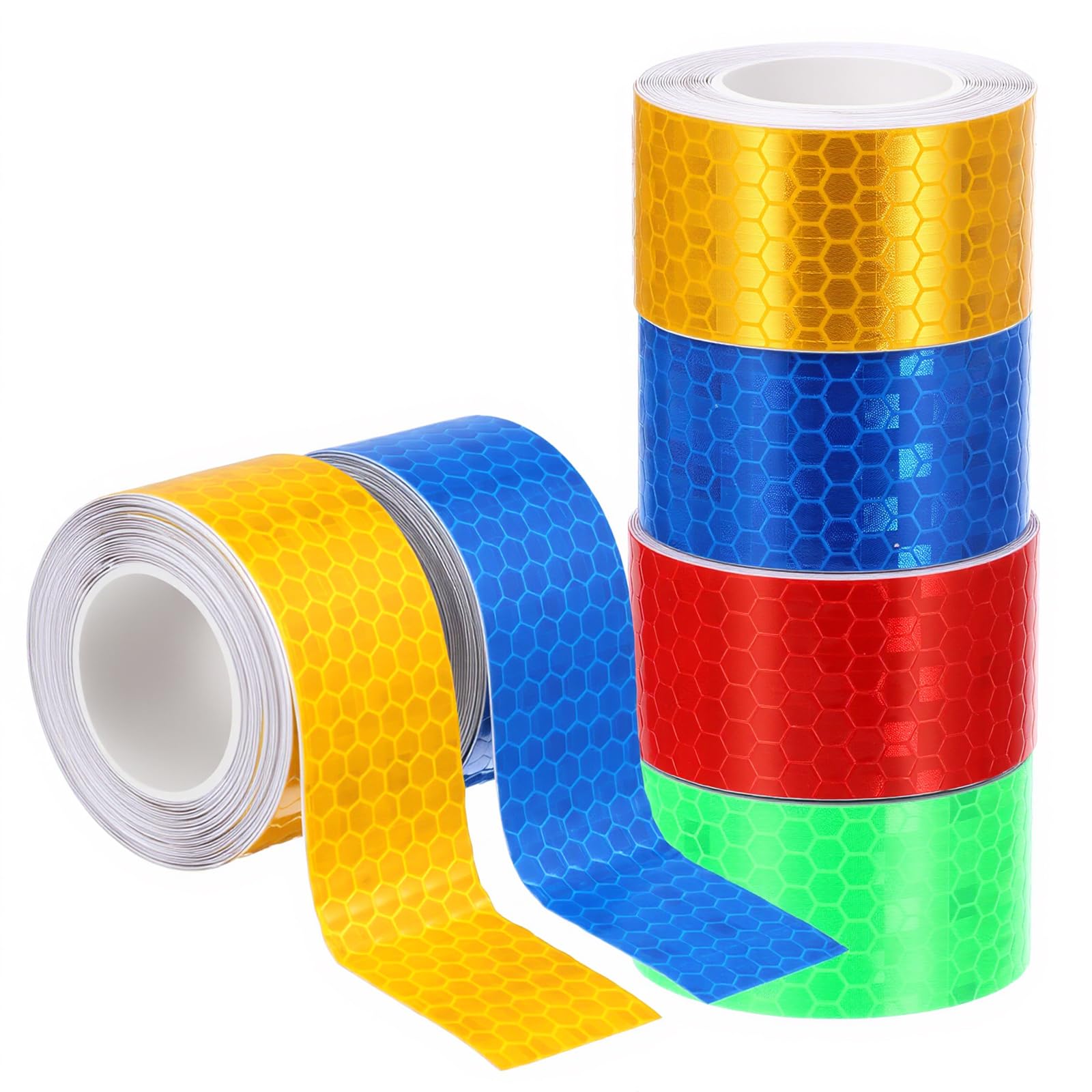 6 Rolls Reflective Tape High-Visibility Outdoor Waterproof Reflective Warning Tape Self-Adhesive Reflector Tapes Night Safety Stickers for Trailer Bicycles Clothing (5 Colors, 1 Inch x 60 Ft)