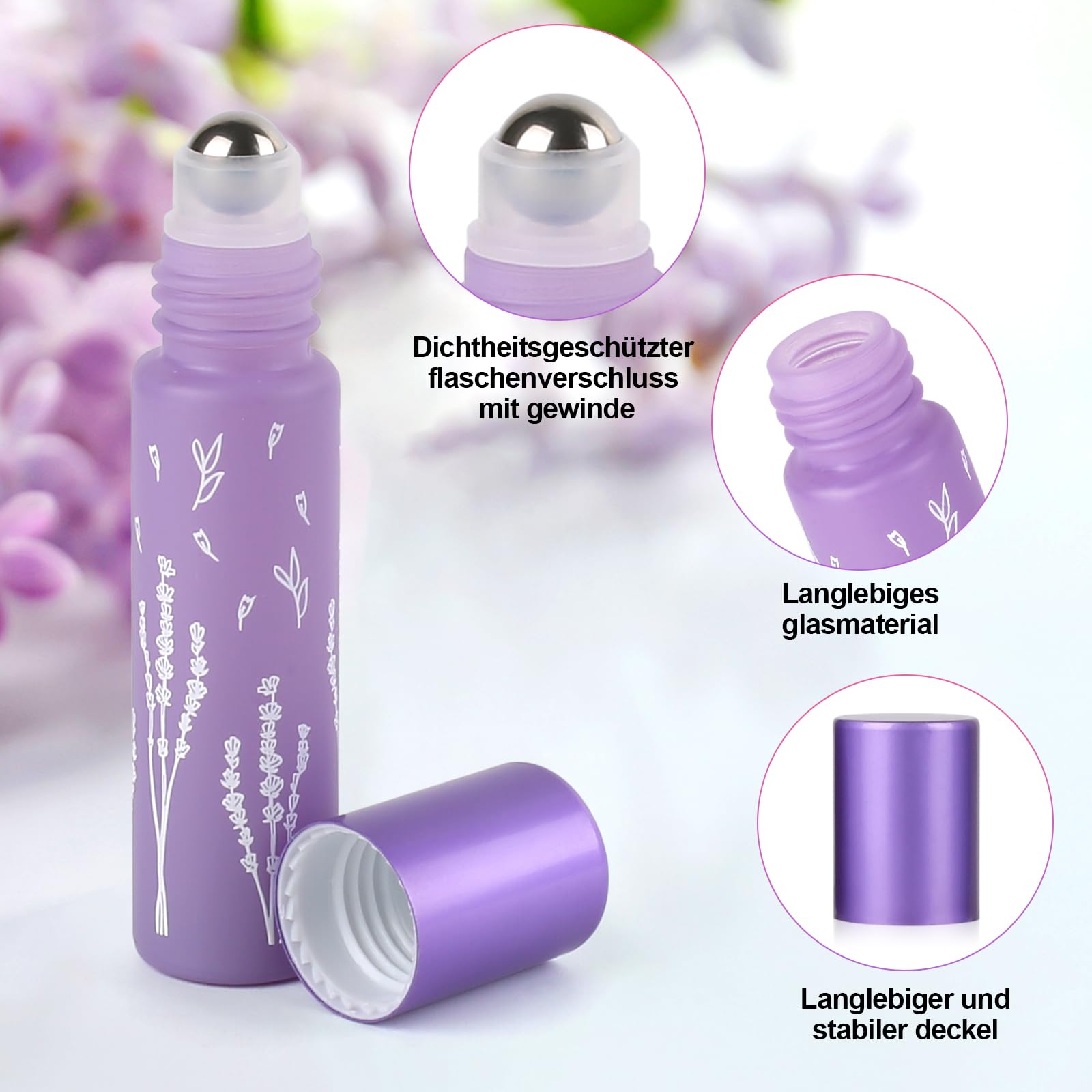 MirraSwit 16Pcs 10ml Rollerball Bottles, Glass Essential Oils Roller Bottles, 8 Color Roll with Stainless Steel Ball - Image 3