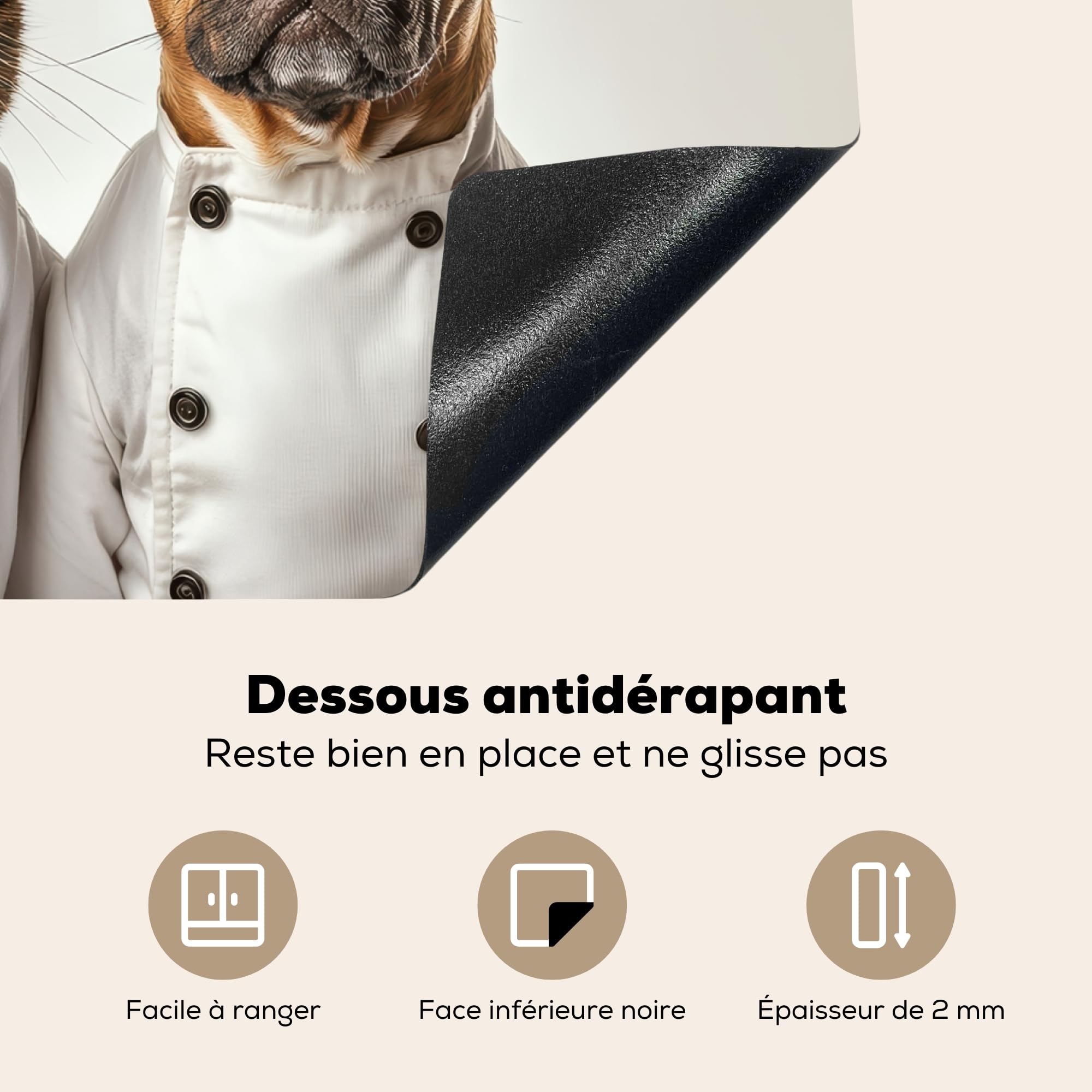 Protège Plaque Induction 59x52 Cm Chien Marron - Tapis Cuisine Anti-Rayures KitchenYeah