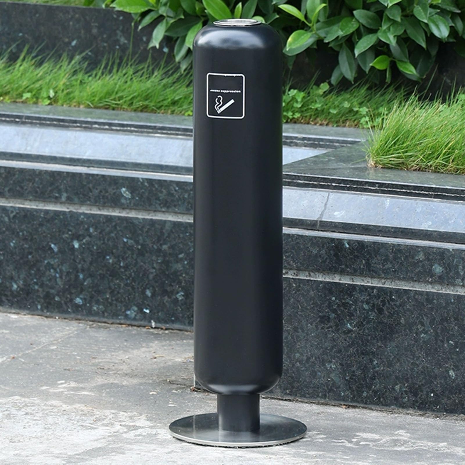 Poubelle cylindrique avec cendrier sur pied noir anti-odeur de tabac