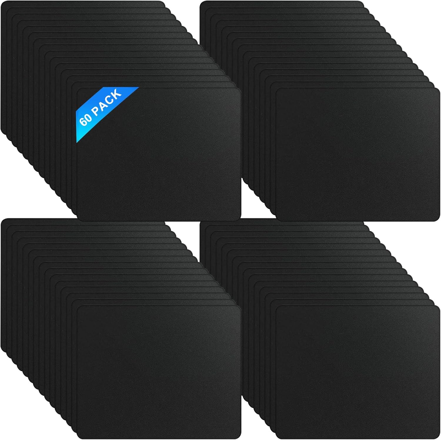 60 Pcs Computer Mouse Pads, 7.2" x 8.8" x 0.12" Black Mousepads Bulk with Non-Slip Rubber Base, Square Waterproof Mouse Pad Office Accessories for Offices, Schools