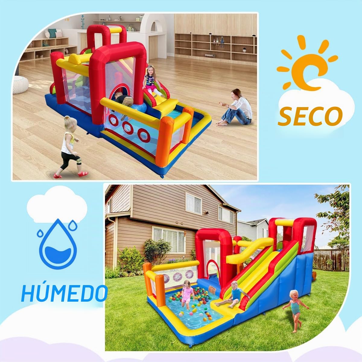 Baralir Castillo Hinchable para tobogán – diversión Segura con soplador, tobogán y Pared de Escalada, Interior y Exterior
