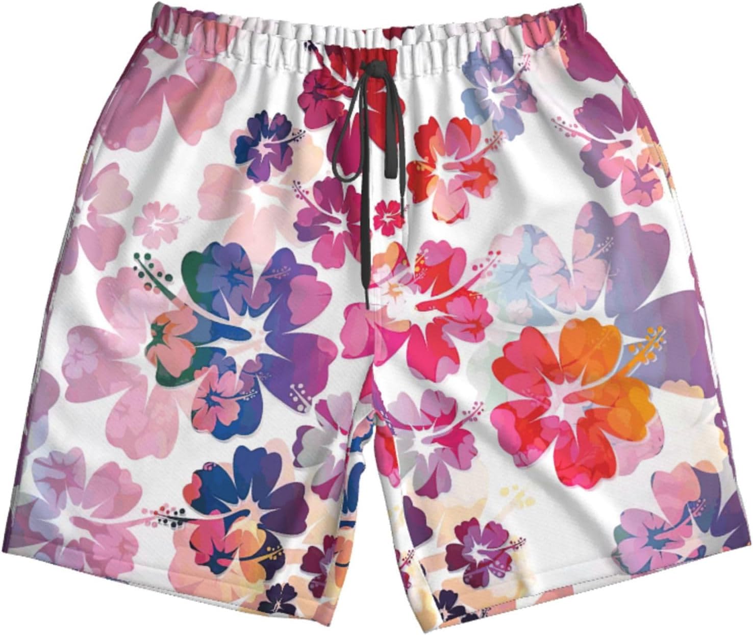 Hawaiian Flower Print Print Mens Casual Shorts Drawstring Summer Beach Stretch Shorts Novelty Swimtrunks