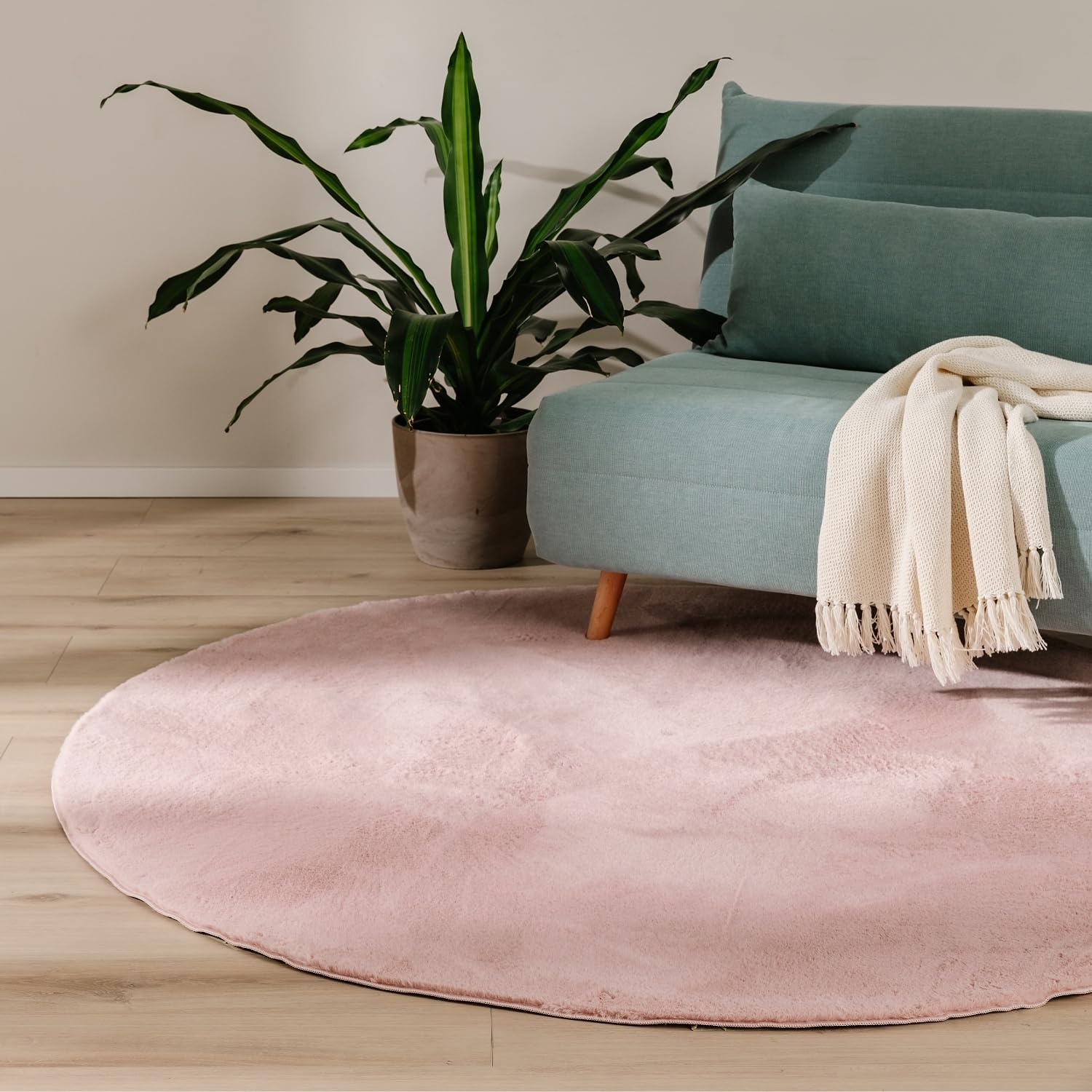 Tapis rose rond pour chambre de bébé et salon cocooning 160 cm
