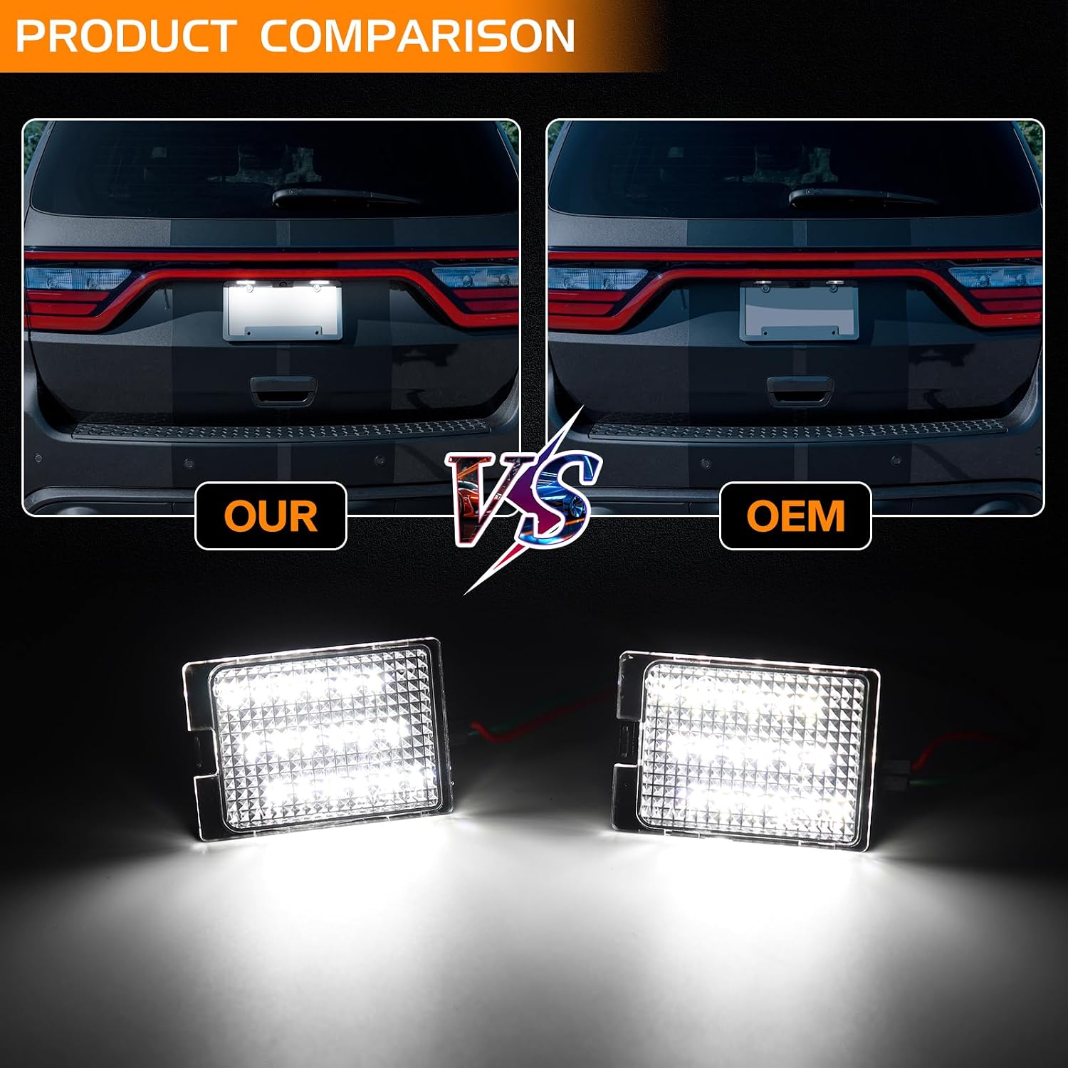 LED License Plate Lights Assembly Compatible with 2014-2024 Dodge Durango Pickup Truck Rear Tag Lamp Replacement, 6000K White, 2PCS