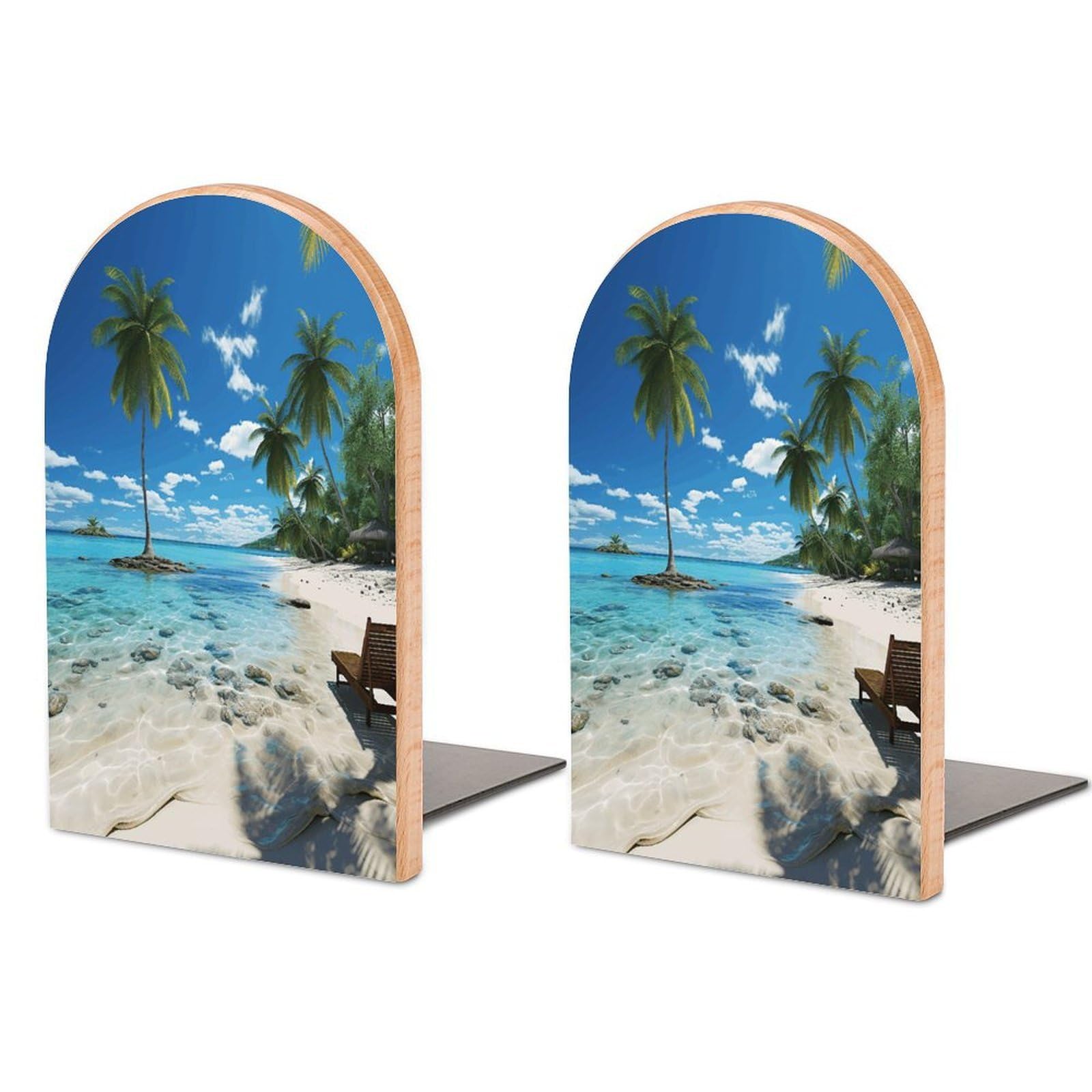 Beach Palm Tree Bookend Wood Book End for Shelves Heavy Duty Non-Slip Wooden Bookend Support Universal Economy Bookends Fancy Modern Decorative Book Accessories 1 Pairs