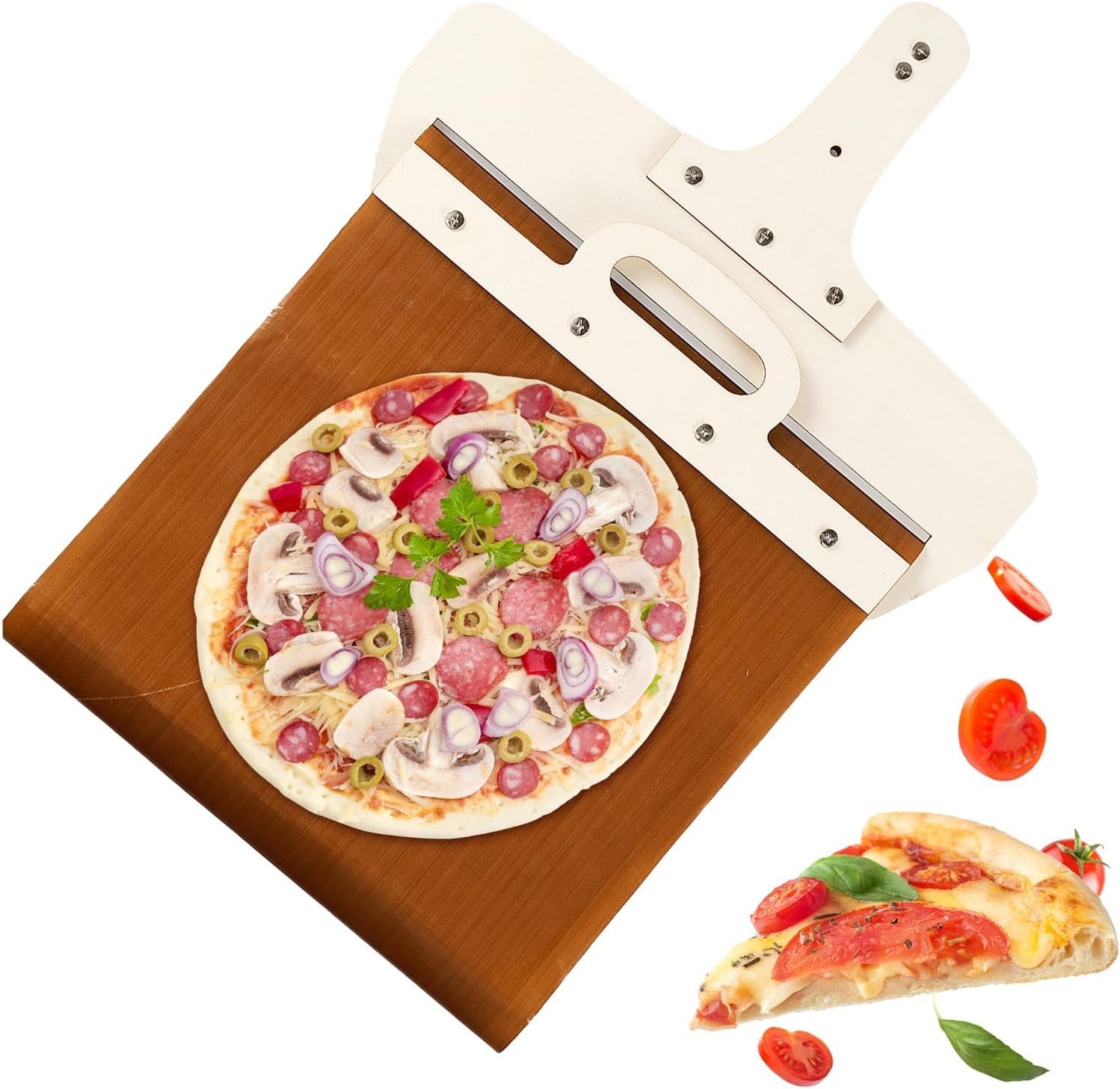Sliding Pizza Peel Non-Stick Sliding Pizza Shovel with Detachable Wood Handle Effortless to Clean Sliding Pizza Paddle for Oven