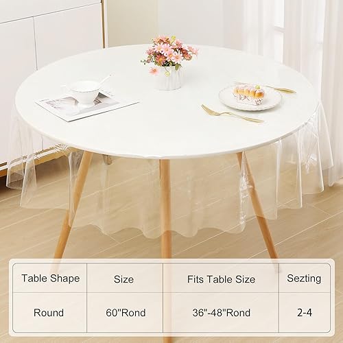 Miniatura 8 de smiry Mantel redondo transparente de 60 pulgadas, protector de mantel de vinilo impermeable, lavable, a prueba de derrames de aceite, mantel de