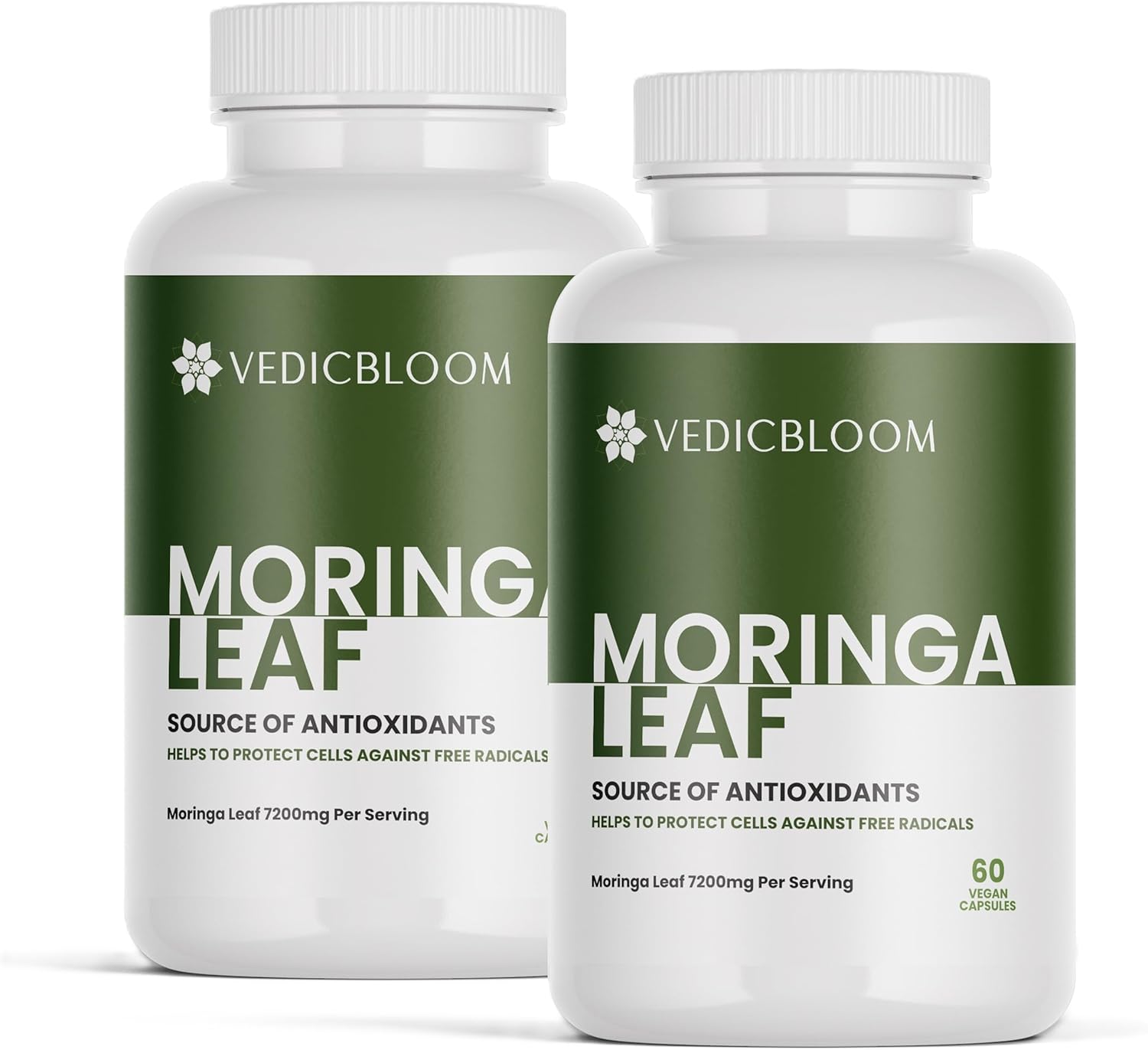 Organic Moringa Capsules | 7200mg Plant-Based Supplement Pure Leaf Powder | Natural Wellness Support Vegan, Gluten-Free -Unflavored 120 Capsules (Pack of 2)