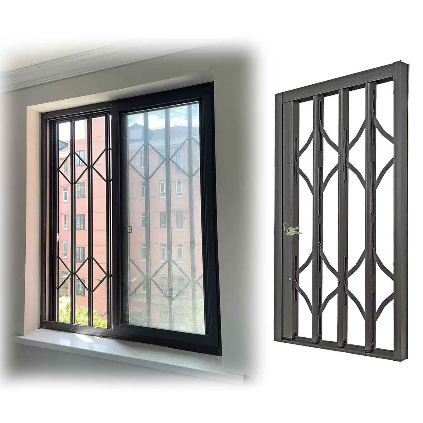 Retractable Aluminum Door Window Grille Security Bars with Lock & Key