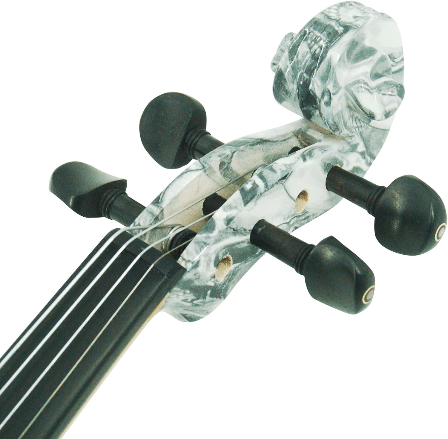 Kinglos 4/4 Black White Skull Colored Solid Wood Advanced Electric/Silent Violin Kit with Ebony Fittings Full Size (DSG1312)