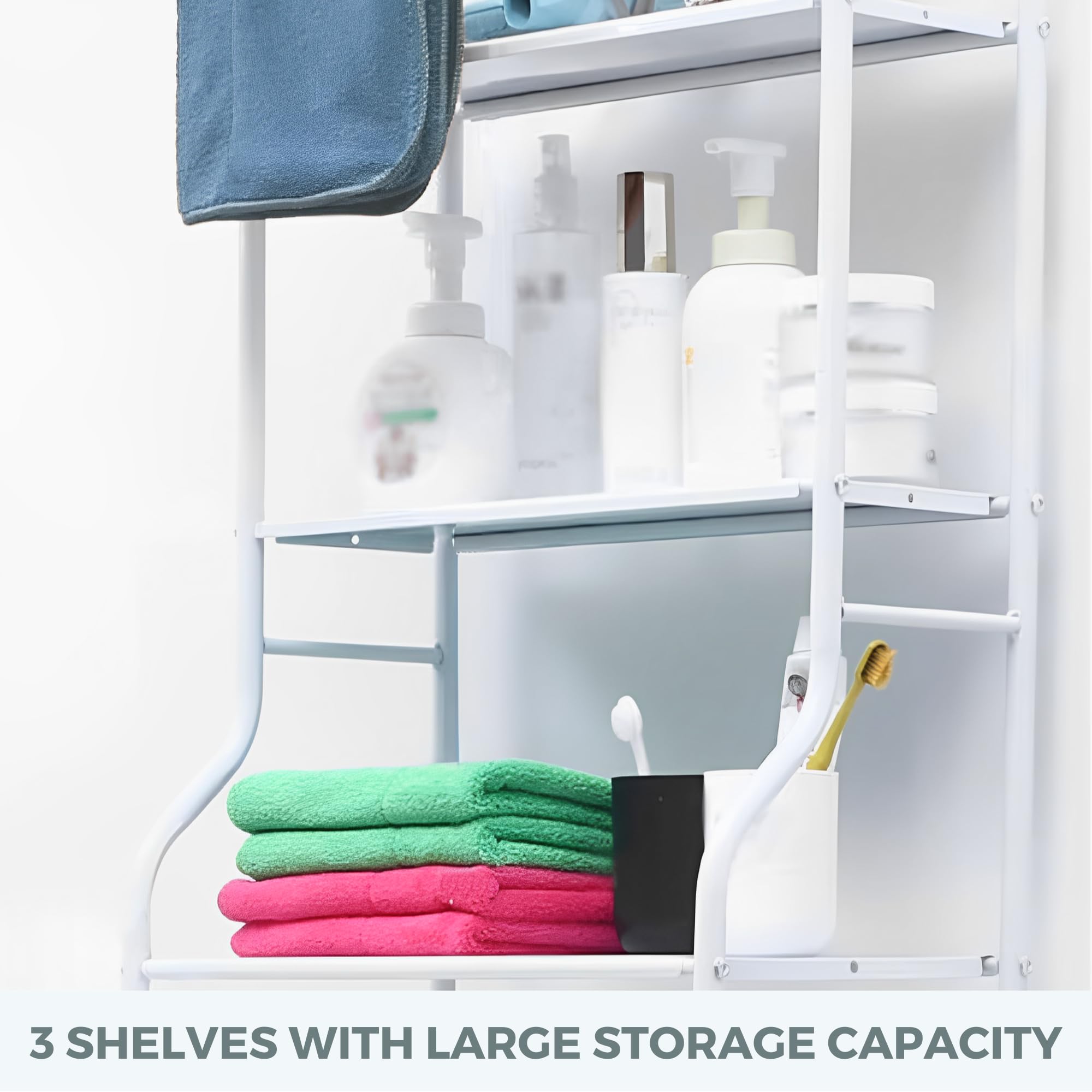 MAGIC SELECT Estantería sobre Lavadora | Estante de Almacenamiento Impermeable | Estante Organizador Multiusos | Ahorra Espacio con 3 Baldas | Patas Ajustables en Altura