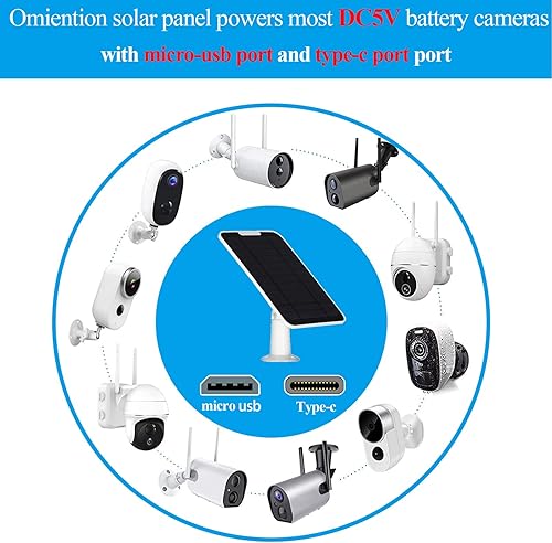 Miniatura 2 de Panel solar mejorado de 5 V 6 W para cámara de seguridad, compatible con Eufycam 2C2C Pro22 ProE20E40E, con puerto micro USB, adaptador USB-C y