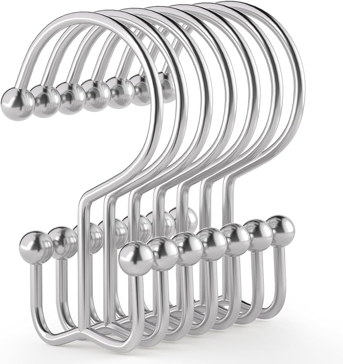 Goowin Shower Curtain Hooks, 12 Pcs Shower Curtain Rings, Durable Rust Proof Silver Shower Curtain Hooks