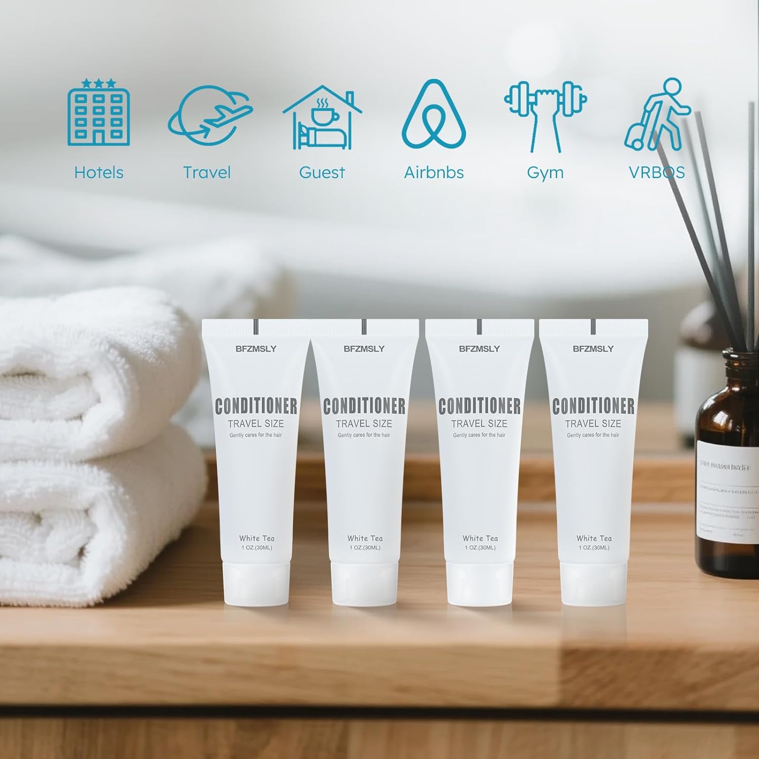 50 Pack Bulk Travel Size Conditioner, 1 fl oz White Tea Scent, Mini Hotel Conditioner for Guests, TSA Approved, Individual Tubes for Hotels, Airbnb, Vacation Rentals, Hospitality Toiletries