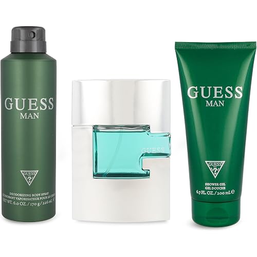 GUESS Man Eau de Toilette 3 Piece Gift Set - Cologne Spray 2.5 Fl. Oz., Deodorizing Body Spray 6.0 Oz., & Shower Gel 6.7 Fl. Oz.
