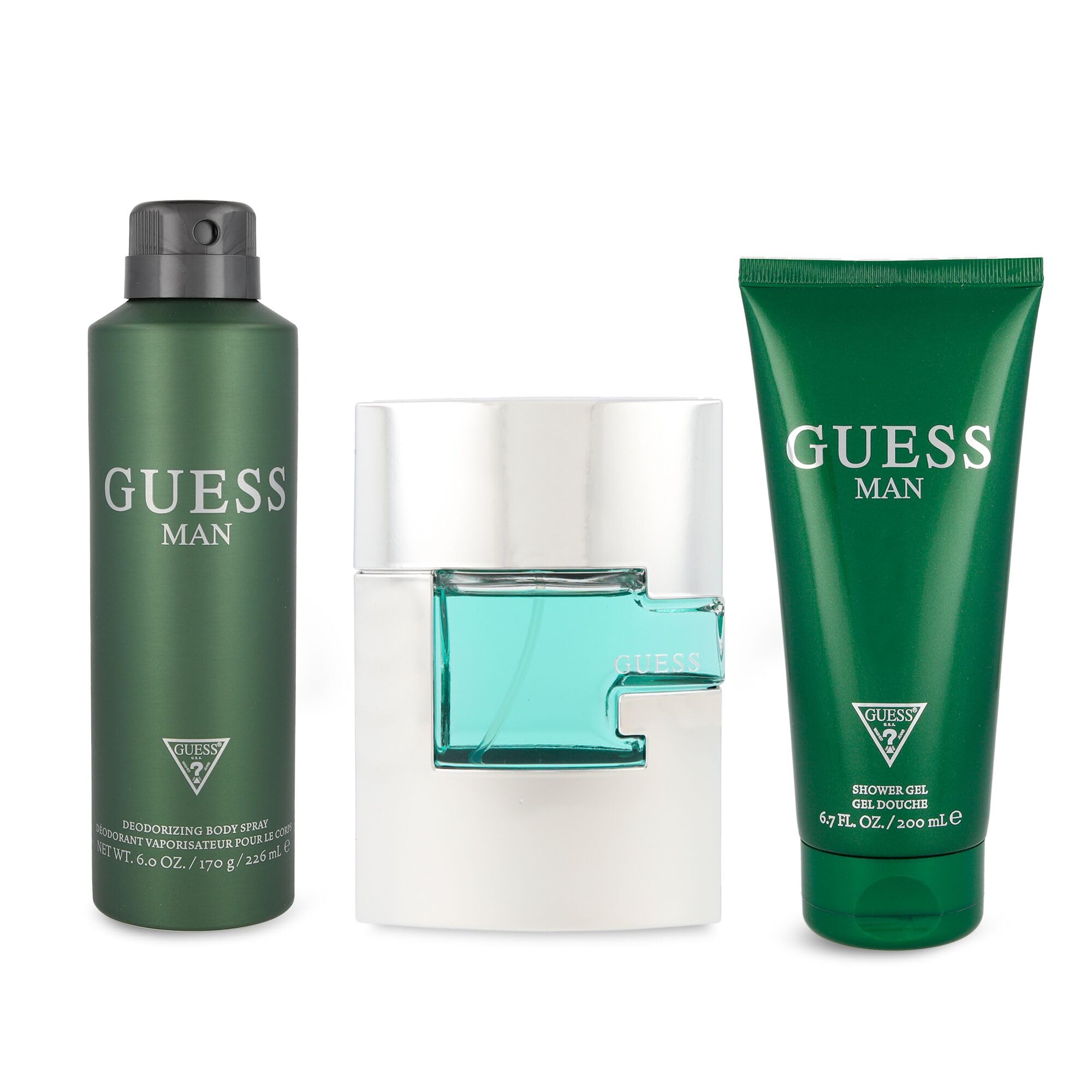 GUESS Man Woda toaletowa 3-częściowy zestaw prezentowy - Cologne Spray 2,5 Fl. Oz., deodorizing Body Spray 6,0 oz & Shower Gel 6,7 Fl. Oz.