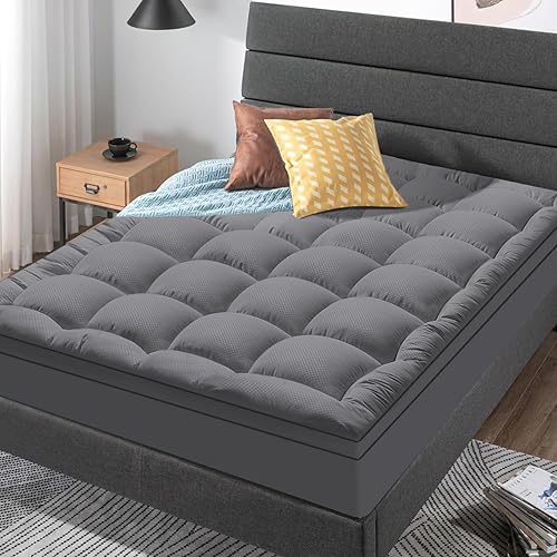 Miniatura 7 de MATBEBY Cubrecolchón Extra Grueso para Cama Individual, 39"x75", Gris Oscuro, Transpirable, Acolchado Ajustable, Bolsillo Profundo, Lavable a Máquina
