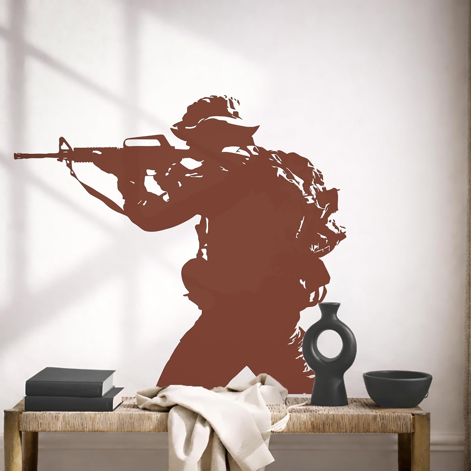 Large Vinyl Wall Decal Soldier Weapon Military War Stickers Mural (ig4096) Black