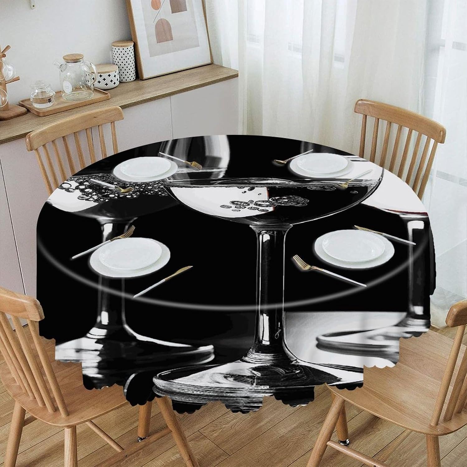 60 Inch Round Wine Glasses Tablecloth Waterproof Heavy Duty Polyester Table Cloth Spill-Proof Wipeable Table Cover Decorative Circle Dining Tablecover for Party Outdoor