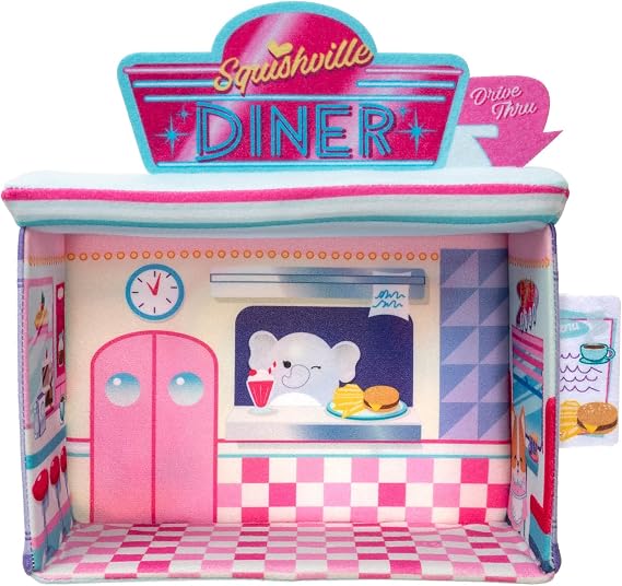 Squishville by Original Squishmallows Darling Diner Playset - Includes 2-Inch Heidi The Husky Plush, Jukebox, French Fries, and Diner Playscene - Toys for Kids