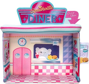 Squishville by Original Squishmallows Darling Diner Playset - Includes 2-Inch Heidi The Husky Plush, Jukebox, French Fries, and Diner Playscene - Toys for Kids