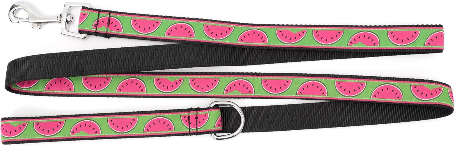THE WORTHY DOG Watermelon Patterned Nylon Leash for Dogs, Stylish, Durable, Woven Ribbon - Dark Green, Large