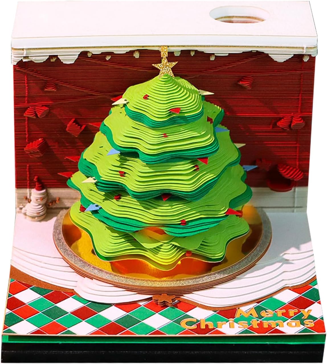 3D Calendar Memo Pad 2026,Time Piece Calendar,Christmas Tree 2026 Desk Calendar 3D Memo Pad Non-stick Sticky Notes With Light Pen Holder For School Office Home