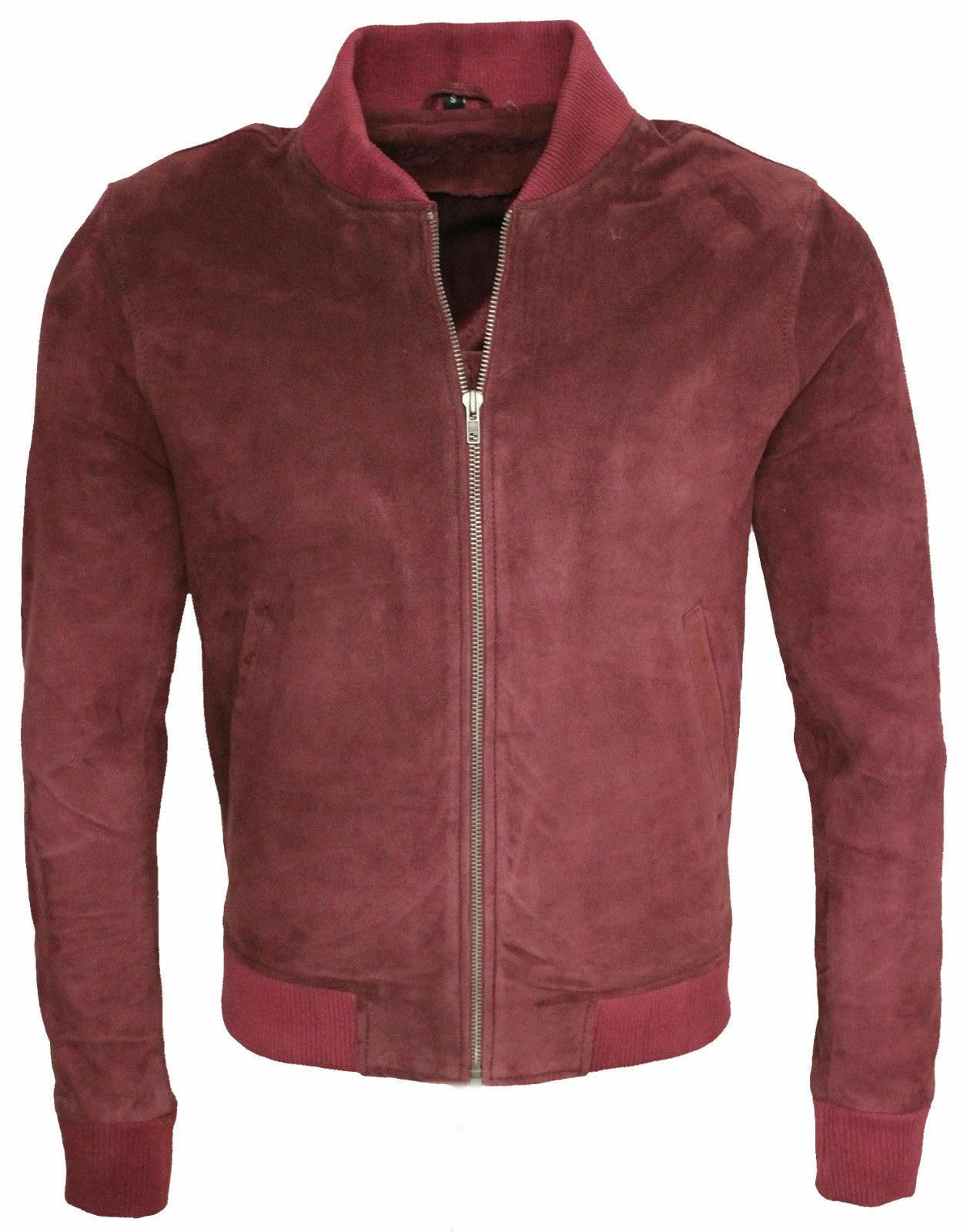 Men's Varsity Suede Burgundy Leather Bomber Jacket L