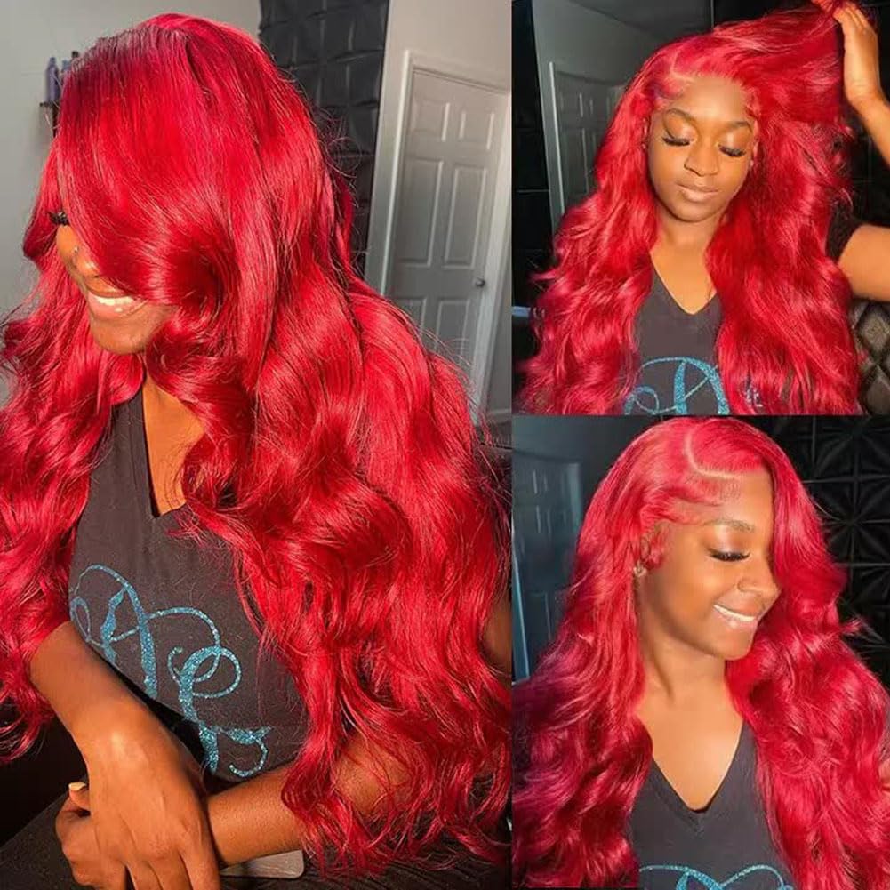 Ice Pear 30 Inch Red Hair Wig 13x6 Body Wave Wigs Human Hair, 200% Density Colored Wigs for Women,Red Glueless Wig Bleached Knots with Baby Hair
