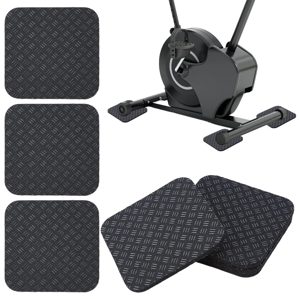 GORGECRAFT 4Pcs Treadmill Mat Pads 10x10x0.5cm Non Slip Exercise Equipment Mats High Density Silicone Anti Vibration Pad for Treadmill Exercise Bike Hard Wood Carpet Floors Protection Noise Reduction