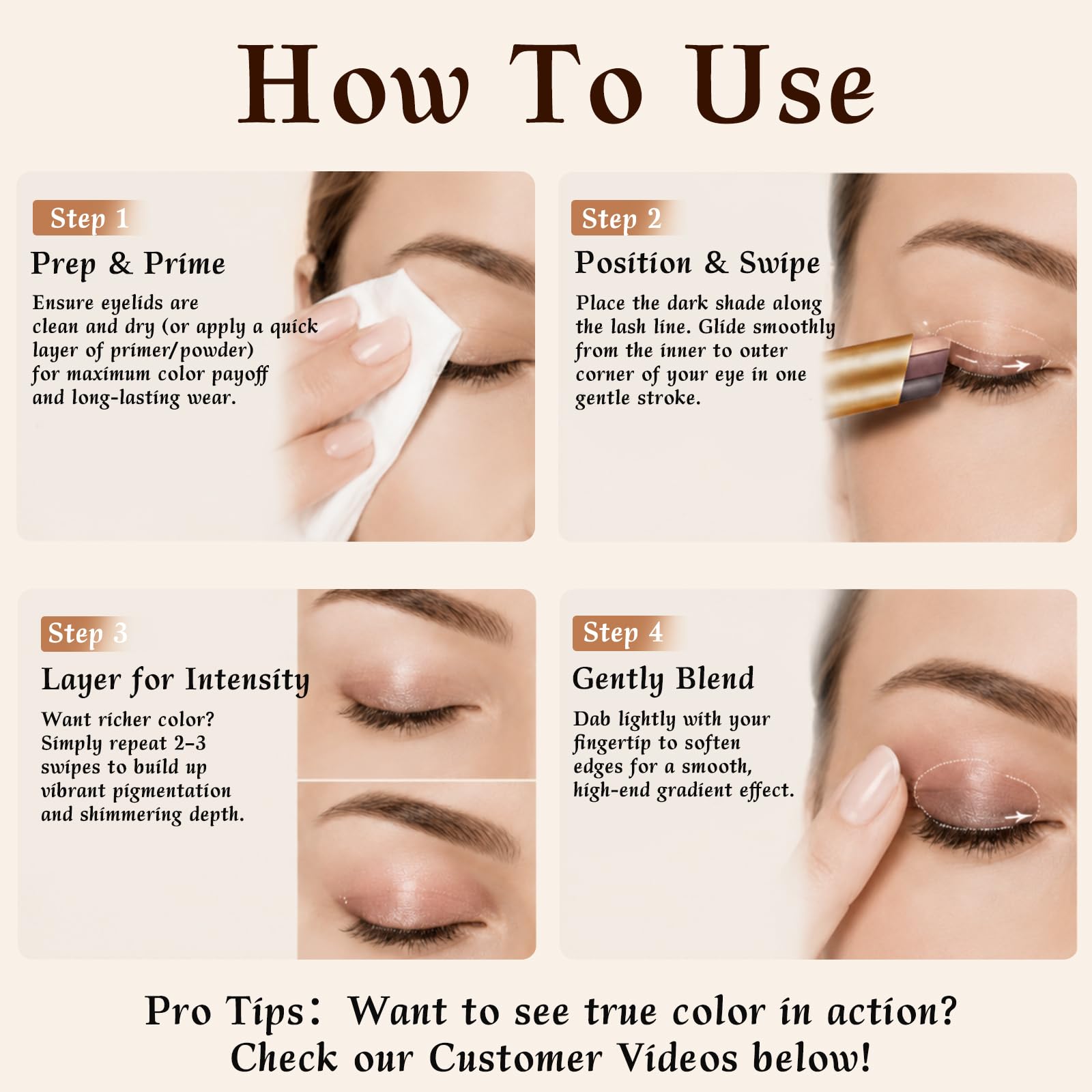 Set di 6 ombretti in stick, 3 colori, a lunga durata, impermeabili, con formula cremosa e vitamina E, per trucco giorno e notte, 35 g
