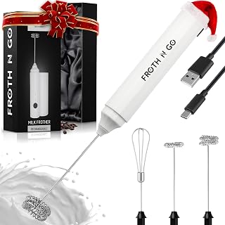 Zulay Froth N Go Milk Frother – Rechargeable 3-in-1 Handheld Frother Wand with Travel Case & USB-C Charger – Single, Double & Egg Whisk for Latte, Cappuccino, Matcha, Protein Shakes – White