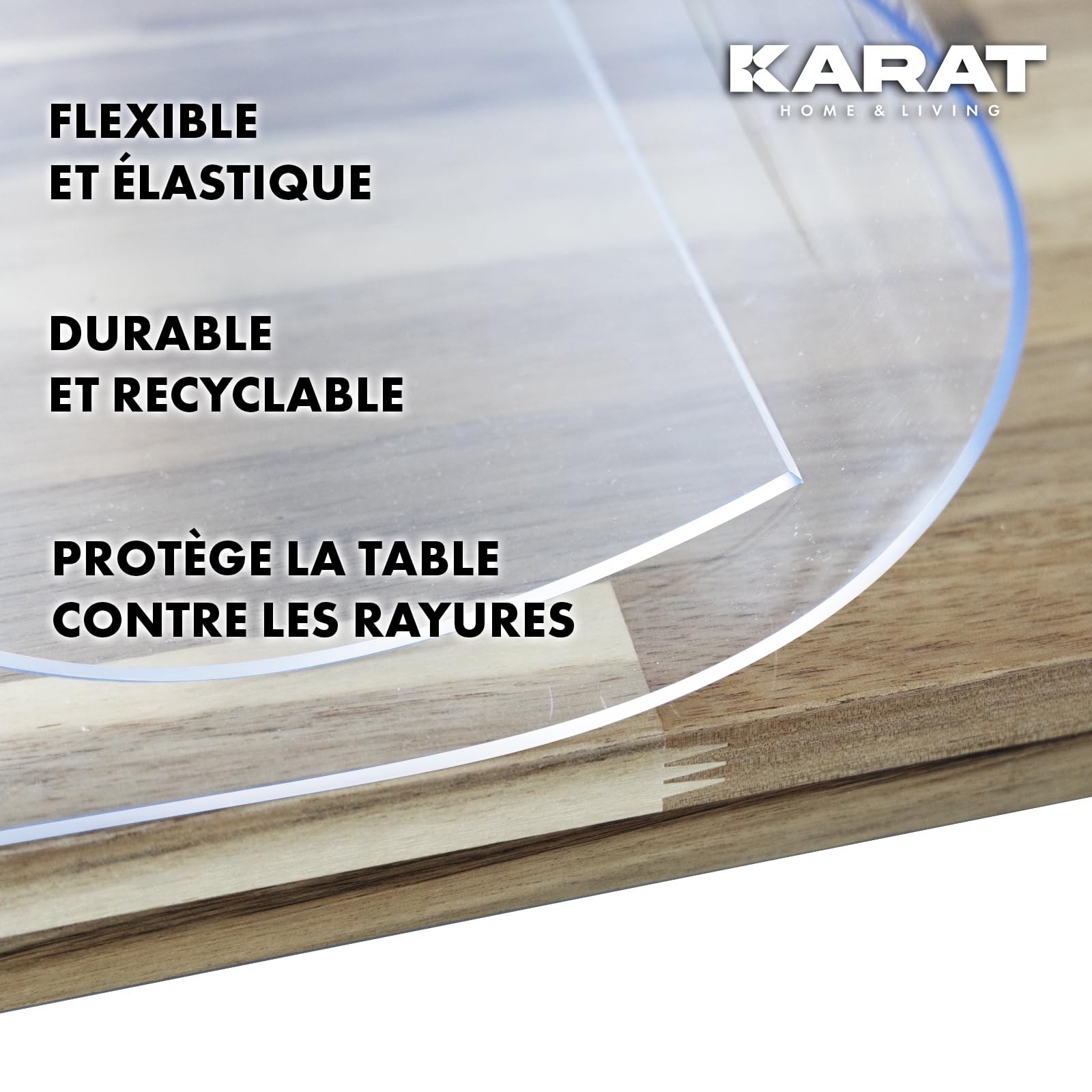 KARAT- Crystal Nappe Transparente épaisse pour Table avec Bord biseauté 45° - Protection élégante pour Table Bureau Meuble - Film de Protection Transparent, Protection de Table 90 x 160 cm