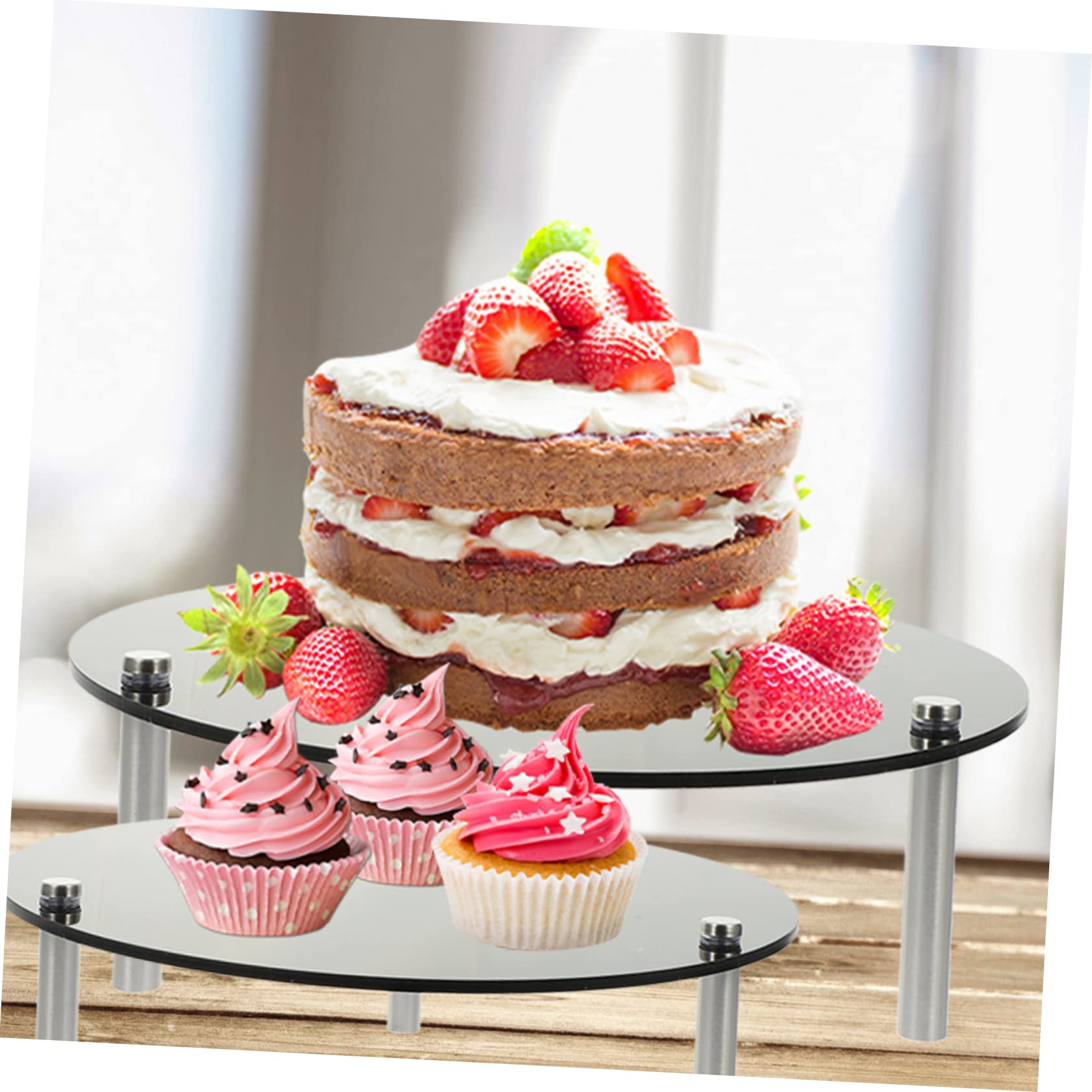 Yardwe Soporte Acrílico para Tartas de Tres Capas para Cupcakes | Negro, para Fruta y Eventos, Estilo Romántico, Presentación en Cumpleaños y Celebraciones