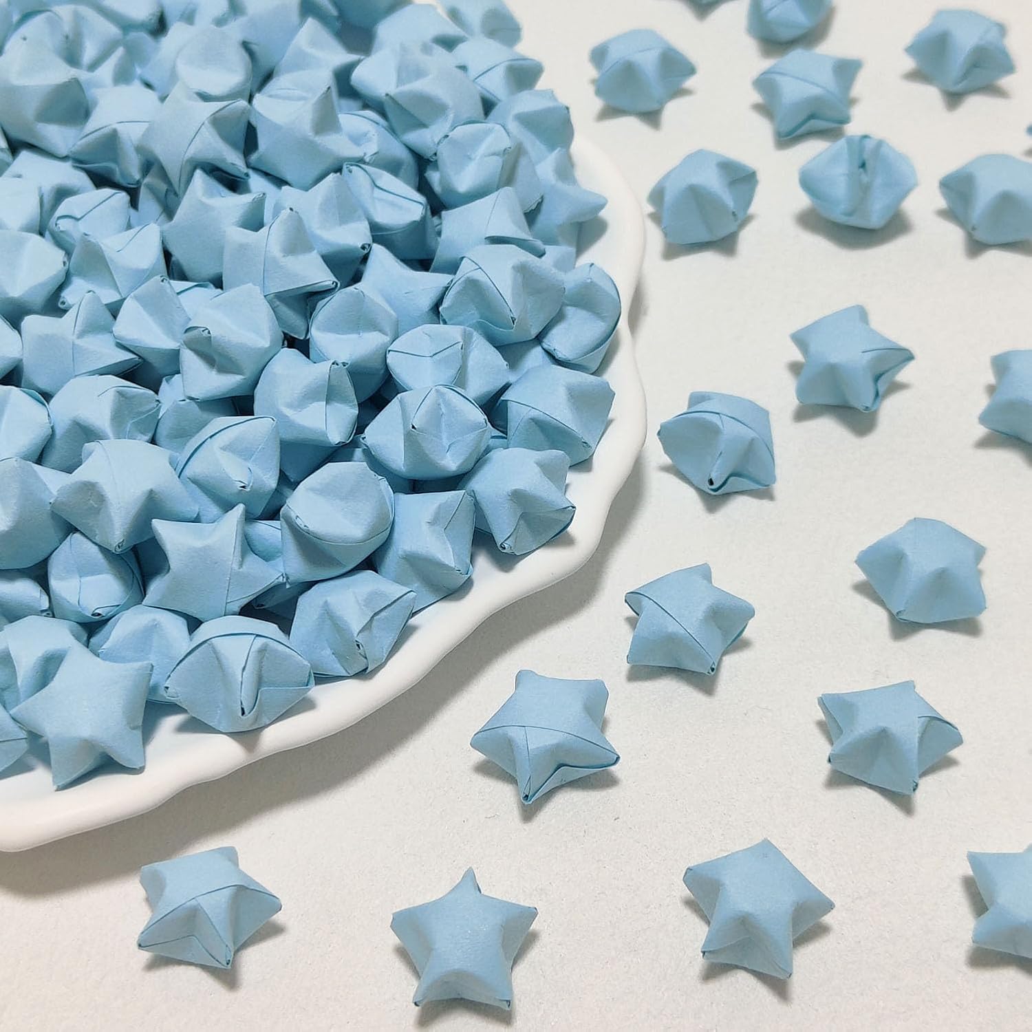 Origami Lucky Stars, 500 Pcs Premade Origami Paper Stars Multicolor Handmade Wishing Stars for DIY Christmas New Year Wedding Valentine's Day Gift (Light Blue, 500)